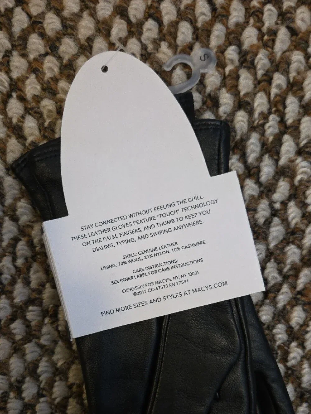 Charter Club Black Leather Touchscreen Gloves With Cashmere Lining